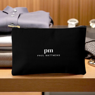 Schwarz Einfache Minimalistische Monogramm und Nam Zubehörtasche