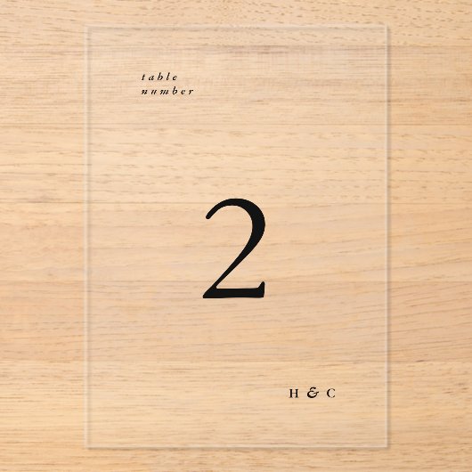 Schwarz Einfache moderne Acrylic-Tischnummer Acryleinladungen (Vorderseite)