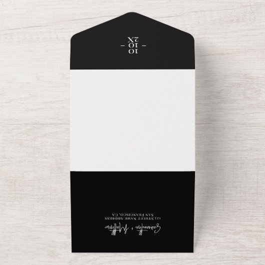 Schwarz Einfache moderne Minimalistische Hochzeit All In One Einladung (Außenbereich)