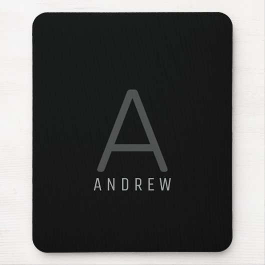 Schwarz Einfache Moderne Mit Monogramm Mousepad (Vorne)