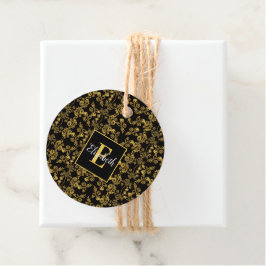 Schwarz-einfarbiges Monogram-Gold-Floral-Druckmust Geschenkanhänger