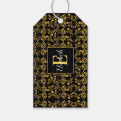Schwarz-einfarbiges Monogram-Gold-Floral-Druckmust Geschenkanhänger (Rückseite)