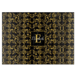 Schwarz-einfarbiges Monogram-Gold-Floral-Druckmust Schneidebrett