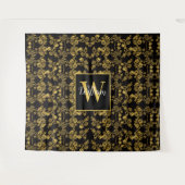 Schwarz-einfarbiges Monogram-Gold-Floral-Druckmust Wandteppich (Vorderseite (Horizontal))