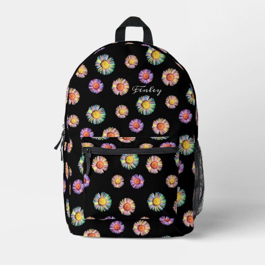 Schwarz Elegant & farbenfroh Klasse floral Boho Da Bedruckter Rucksack (Vorderseite)