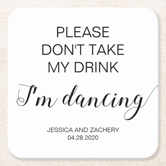 Schwarz Elegant Moderne nicht trinken tanzen Rechteckiger Pappuntersetzer (Vorderseite)