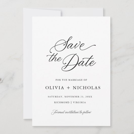 Schwarz Elegant Moderne Skriptkalligrafie Einladung (Vorderseite)