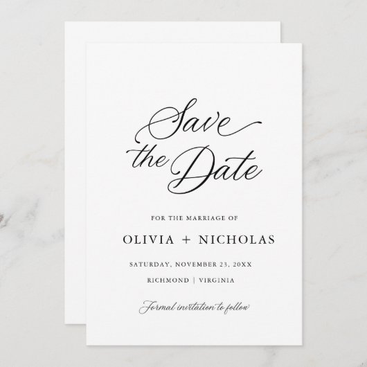 Schwarz Elegant Moderne Skriptkalligrafie Einladung (Vorne/Hinten)