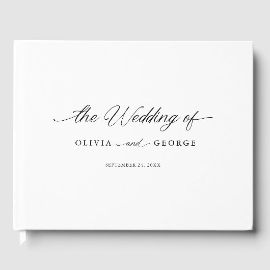 Schwarz Elegant Moderne Skriptkalligrafie Gästebuch (Vorderseite)