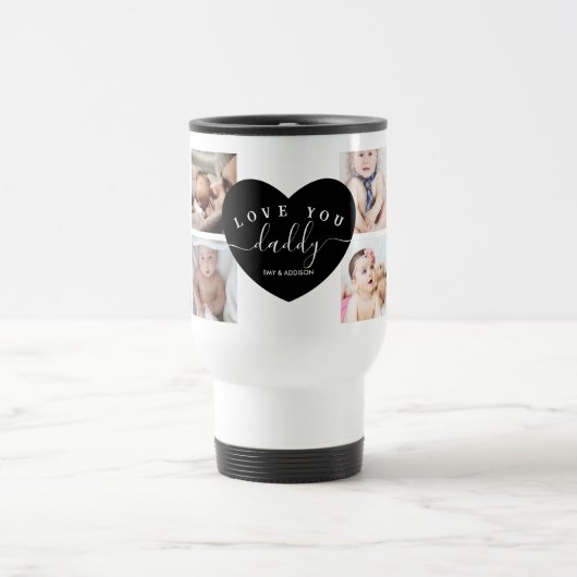 Schwarz Elegant Modernes Daddy Foto Collage Custom Reisebecher (Mittel)