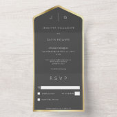 Schwarz Elegant Modernes Monogram Dinner All In One Einladung (Innen Boden)