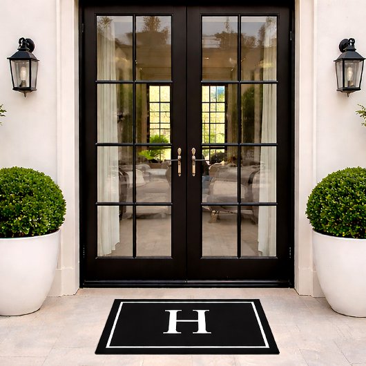 Schwarz Elegant Modernes Monogramm Fußmatte