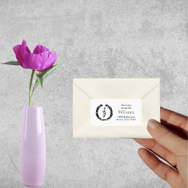 Schwarz-Elegant-Monogramm-Kraut Weiße Rücksendeadr Adressaufkleber