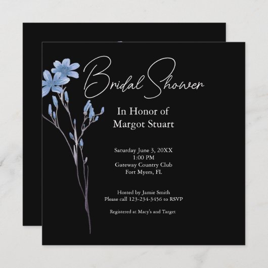 Schwarz Elegante Blume Weißes Skript-Brautparty (Vorne/Hinten)