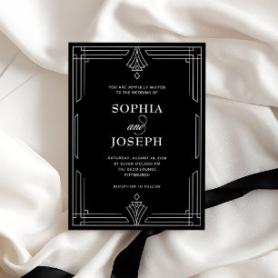 Schwarz   Elegante glamouröse formelle Hochzeit Einladung