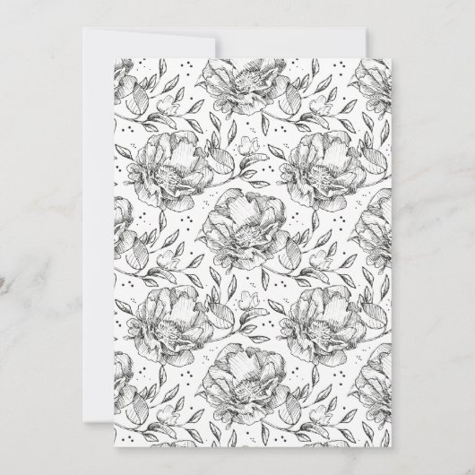 Schwarz Elegante Hand gezeichnete Blumen Hochzeit Einladung (Rückseite)