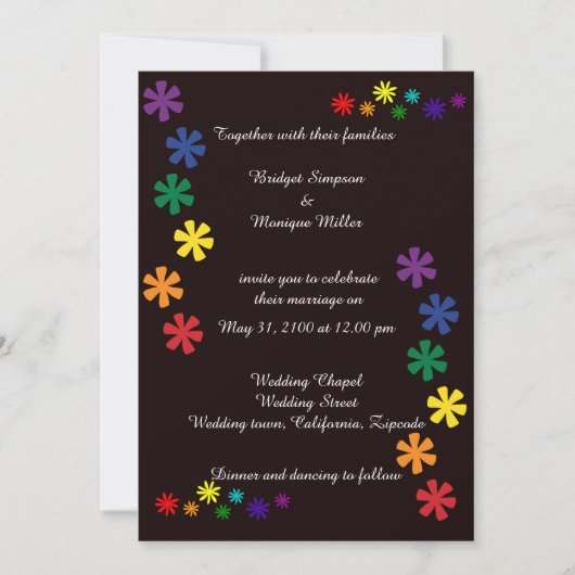 Schwarz elegante lgbtq Blume Liebe Hochzeit Einlad Einladung (Vorderseite)