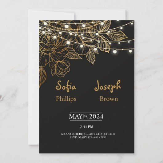 Schwarz Elegante Minimalistische Hochzeitseinladun Einladung (Vorderseite)