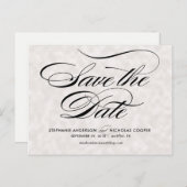 Schwarz elegante Perlen Skript Hochzeit speichern Ankündigungspostkarte (Vorne/Hinten)