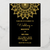 Schwarz Elegante verzierte Hochzeitseinladung Folieneinladung (Vorderseite)