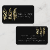 Schwarz elegante Visitenkarte mit goldenen Federn (Vorne/Hinten)