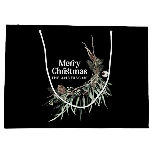 Schwarz elegante Wasserfarbe botanische Weihnachte Große Geschenktüte (Rückseite)