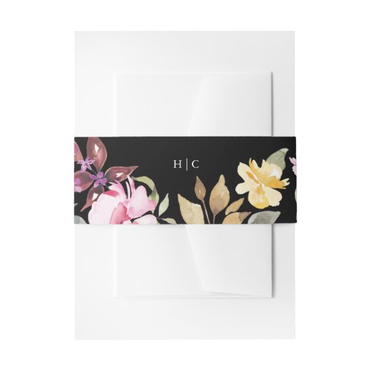 Schwarz Elegante Wasserfarbe Schöne Hochzeit Einladungsbanderole (Vorderseite Beispiel)