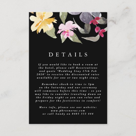 Schwarz Elegante Wasserfarbe Schöne Hochzeitsstimm Begleitkarte (Vorderseite)