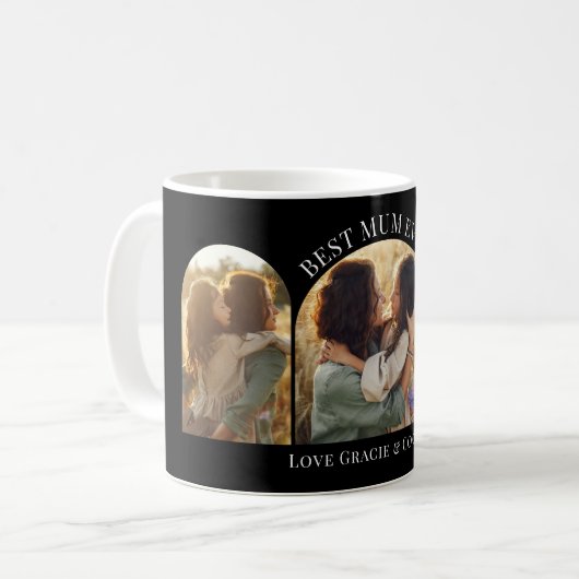 Schwarz eleganter Bogen Multi Foto bestes Mum Kaffeetasse (Vorderseite Links)
