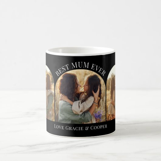 Schwarz eleganter Bogen Multi Foto bestes Mum Kaffeetasse (Mittel)
