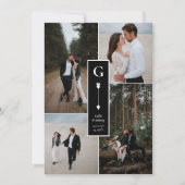 Schwarz-Eleganter Pfeil Hochzeitungs-FotoCollage Dankeskarte (Vorderseite)