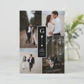 Schwarz-Eleganter Pfeil Hochzeitungs-FotoCollage Dankeskarte (Stehend Vorderseite)