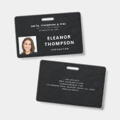 Schwarz Elegantes modernes Business Berufliches Fo Ausweis (Vorder- & Rückseite)