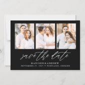 Schwarz-Elegantes Script 3 FotoCollage Save the Da Magneteinladung (Vorderseite)