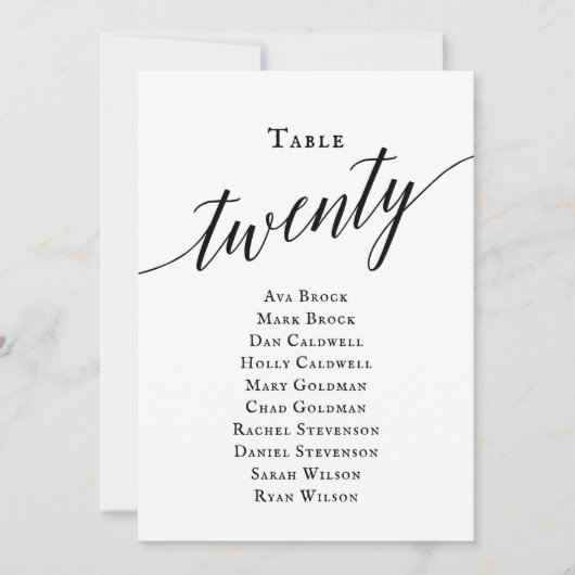 Schwarz-Elegantes Script-Tischnummer 20-Seating Ch Einladung (Vorderseite)