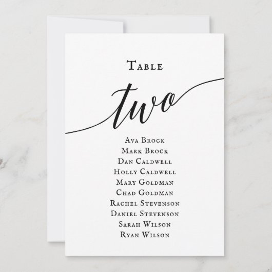 Schwarz-Elegantes Script-Tischnummer 2 Seating Cha Einladung (Rückseite)