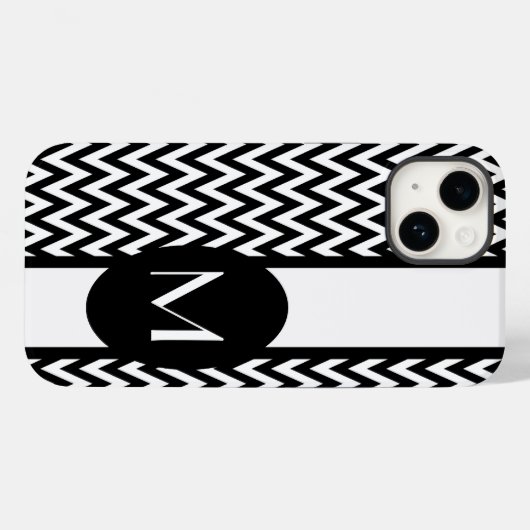 Schwarz Elegantes Zickzack Design mit Monogramm Case-Mate iPhone Hülle (Rückseite (Horizontal))