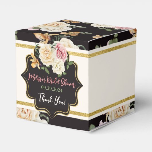 Schwarz, Elfenbein, Gold, Blumenstrauß Geschenkschachtel (Rückseite)