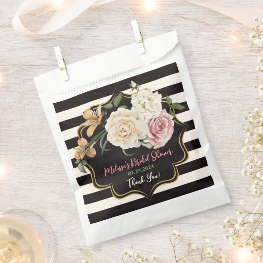 Schwarz, Elfenbein, Gold, Blumenstrauß Geschenktütchen (Ausgeschnitten)