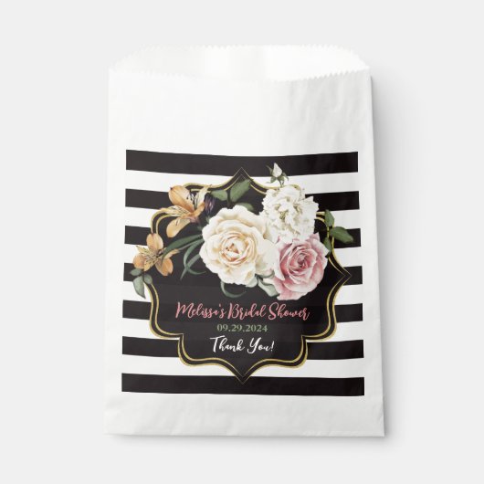Schwarz, Elfenbein, Gold, Blumenstrauß Geschenktütchen (Vorderseite)