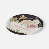 Schwarz, Elfenbein, Gold, Blumenstrauß Pappteller (Schrägansicht)