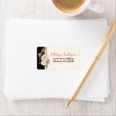 Schwarz, Elfenbein, Gold Florals Rücksendeadresse Adressaufkleber (Insitu)