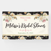 Schwarz, Elfenbein, goldblühendes Brautparty Willk Banner (Horizontal)