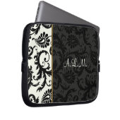 Schwarz, Elfenbein, goldblütige Damaske Laptop-Sie Laptopschutzhülle (Vorne Rechts)
