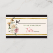 Schwarz, Elfenbein, goldblütiges Brautparty Platzkarte (Vorderseite)