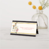 Schwarz, Elfenbein, goldblütiges Brautparty Platzkarte (Rückseite)