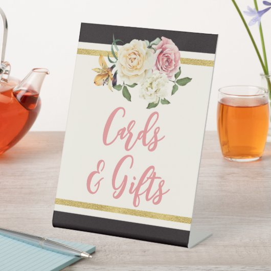 Schwarz, Elfenbein, goldblütiges Brautparty Sockelschild (In Situ)