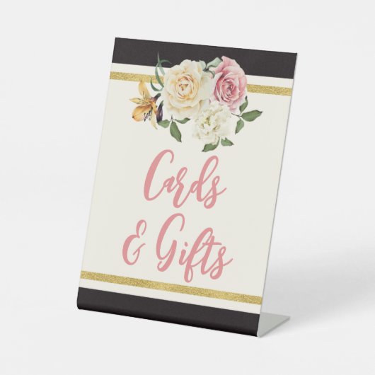 Schwarz, Elfenbein, goldblütiges Brautparty Sockelschild (Vorderseite)