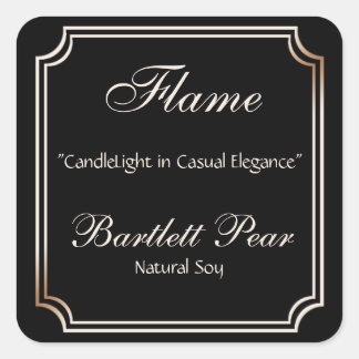 Schwarz-Elfenbein-Scallop-Rahmen-Candle-Label Quadratischer Aufkleber