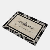 Schwarz & Elfenbeinbeige Karierter Personalisierte Fußmatte (Schrägansicht)